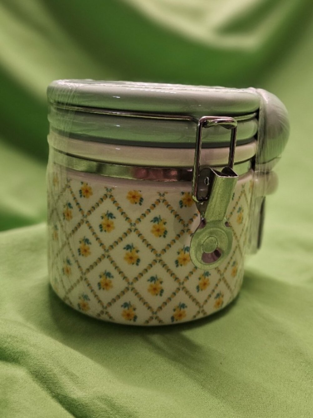 Pioneer Woman Stoneware Painted Meadow Medium Canister w/Lid, Ceramic Spoon NEW
